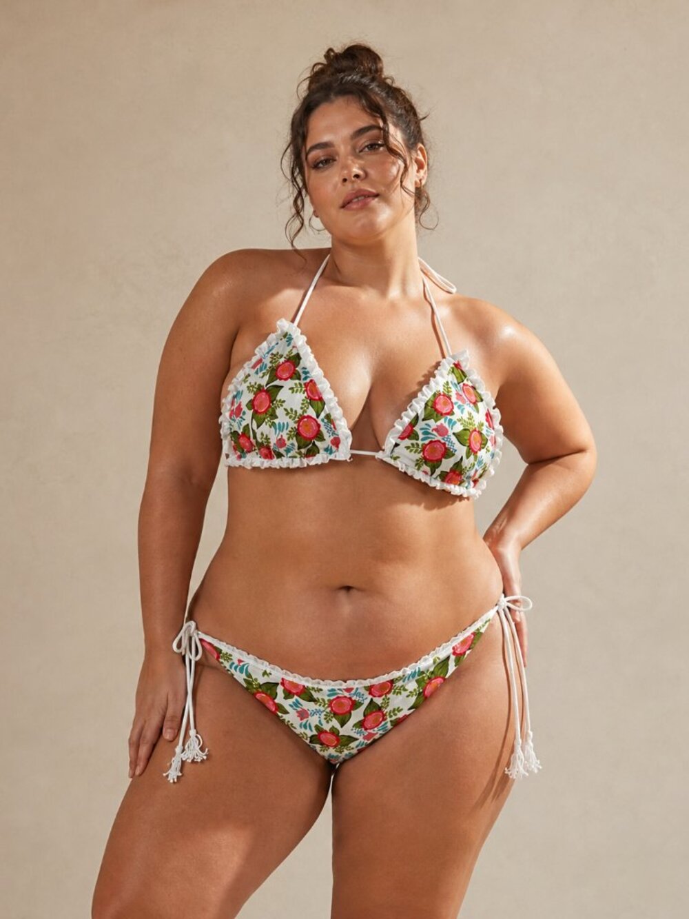 Tropical Floral Bikini Set with White Trim